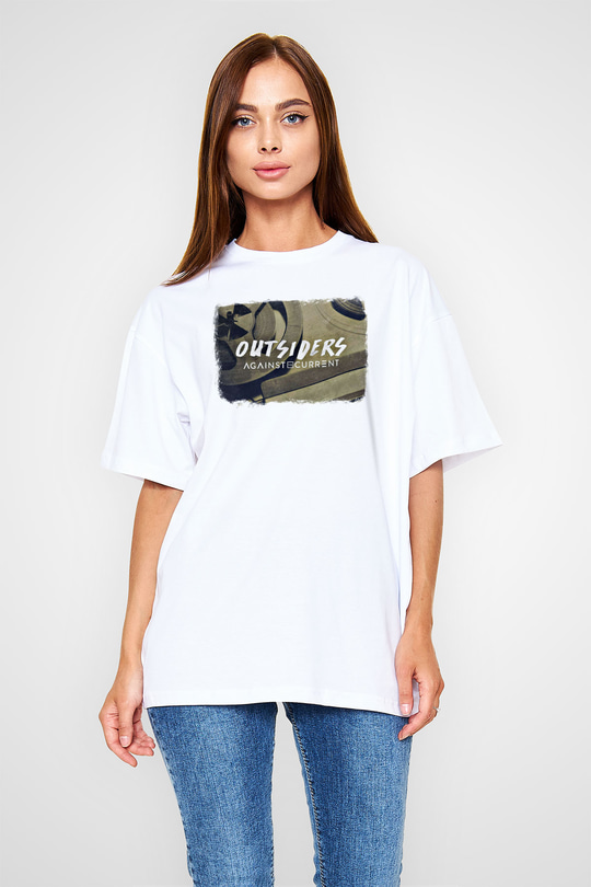 Against The Current Baskılı Unisex Beyaz Oversize Tişört