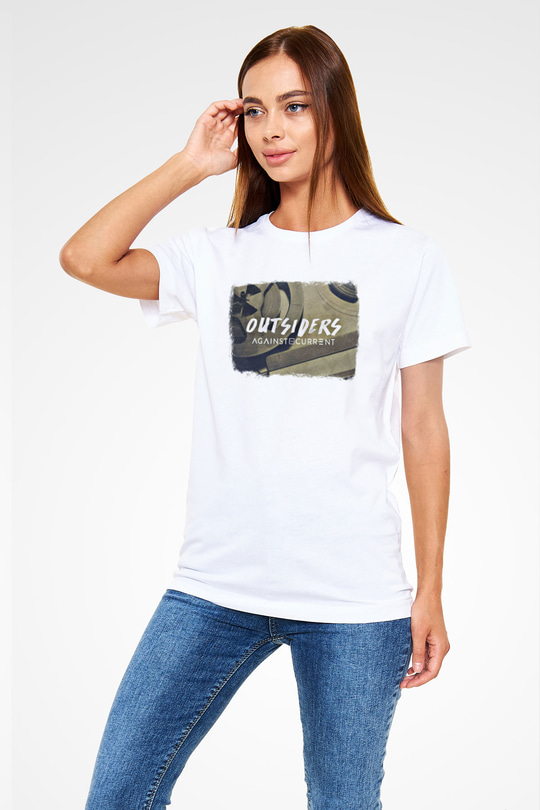 Against The Current Baskılı Unisex Beyaz Tişört