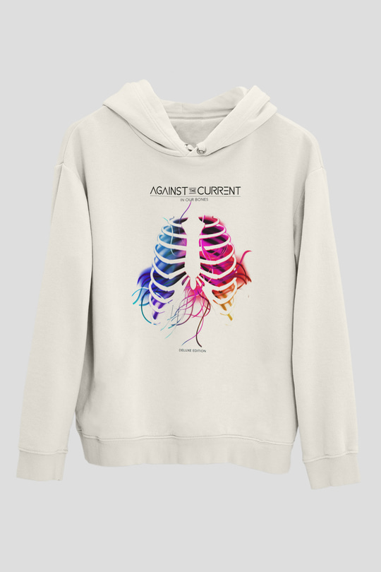 Against The Current Beyaz Unisex Kapşonlu Sweatshirt