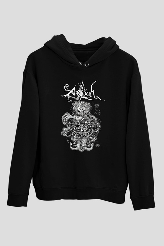 Agalloch Baskılı Unisex Siyah Kapüşonlu Sweatshirt