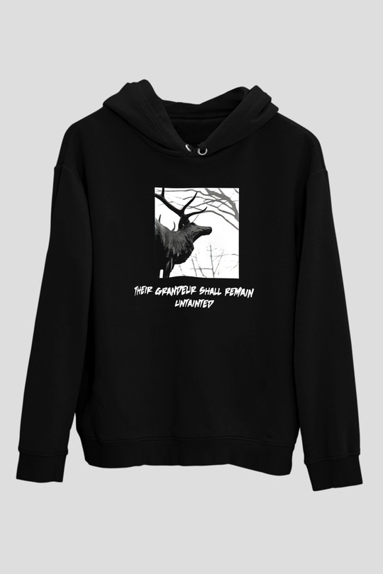 Agalloch Baskılı Unisex Siyah Kapüşonlu Sweatshirt