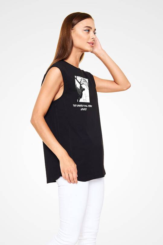 Agalloch Baskılı Unisex Siyah Kolsuz Tişört - Tshirt