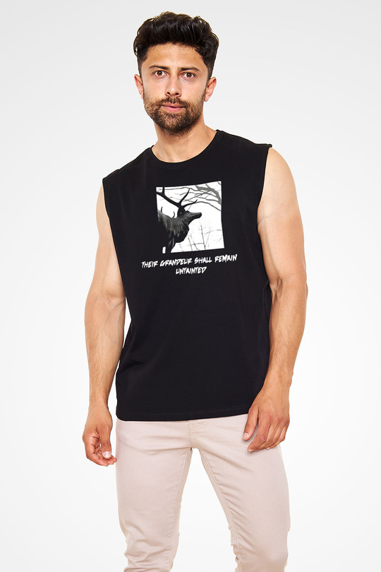 Agalloch Baskılı Unisex Siyah Kolsuz Tişört - Tshirt