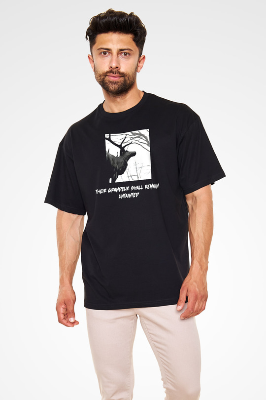 Agalloch Baskılı Unisex Siyah Oversize Tişört - Tshirt