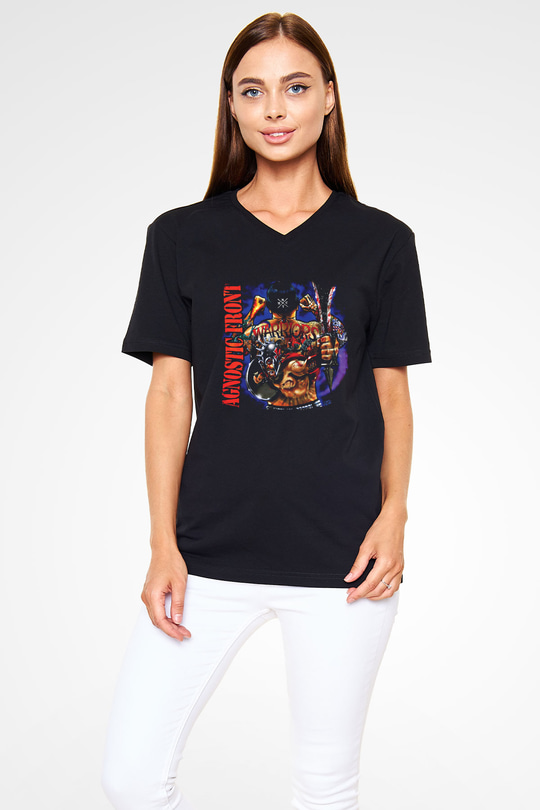 Agnostic Front Baskılı Unisex Siyah V Yaka Tişört