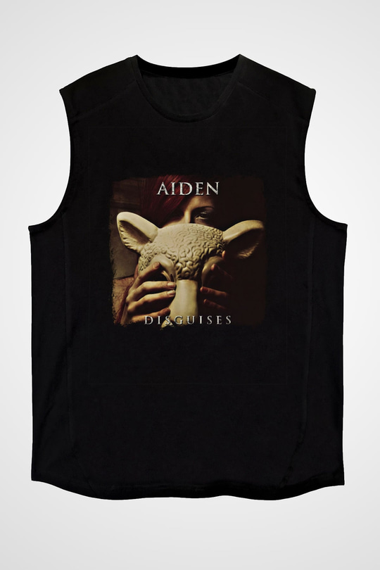 Aiden Baskılı Unisex Siyah Kolsuz Tişört