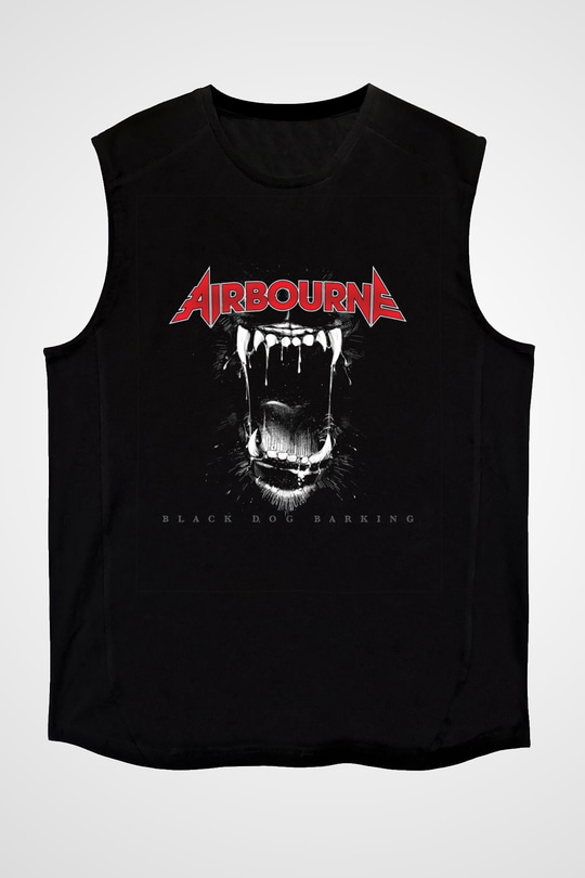 Airbourne Baskılı Unisex Siyah Kolsuz Tişört