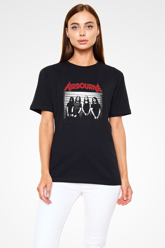 Airbourne Baskılı Unisex Siyah Tişört