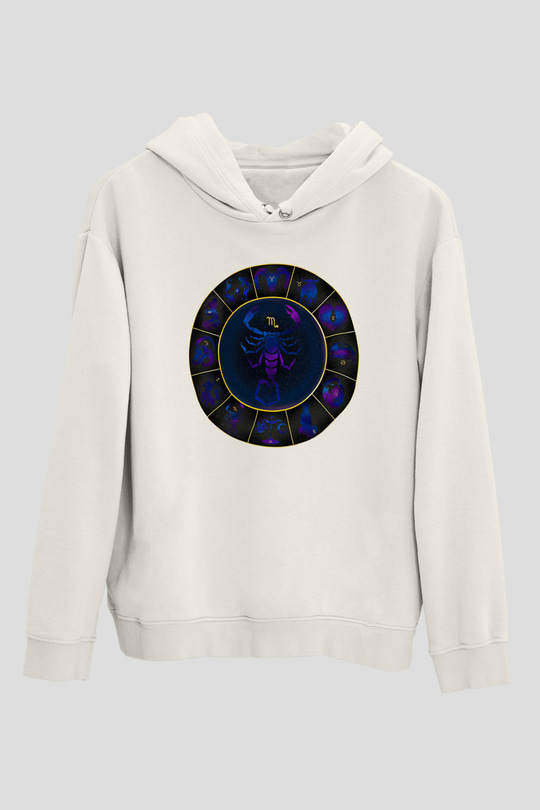 Akrep Burcu Baskılı Beyaz Unisex Hoodie