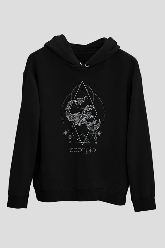 Akrep Burcu Baskılı Unisex Siyah Hoodie