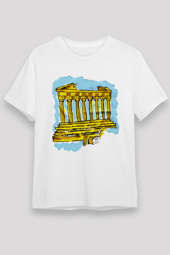 Akropolis Beyaz Unisex Tişört T-Shirt - TişörtFabrikası