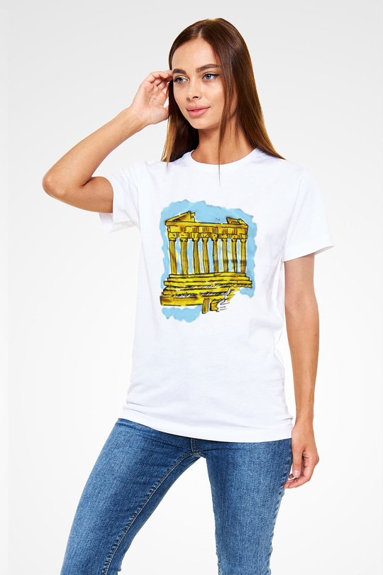 Akropolis Beyaz Unisex Tişört T-Shirt - TişörtFabrikası