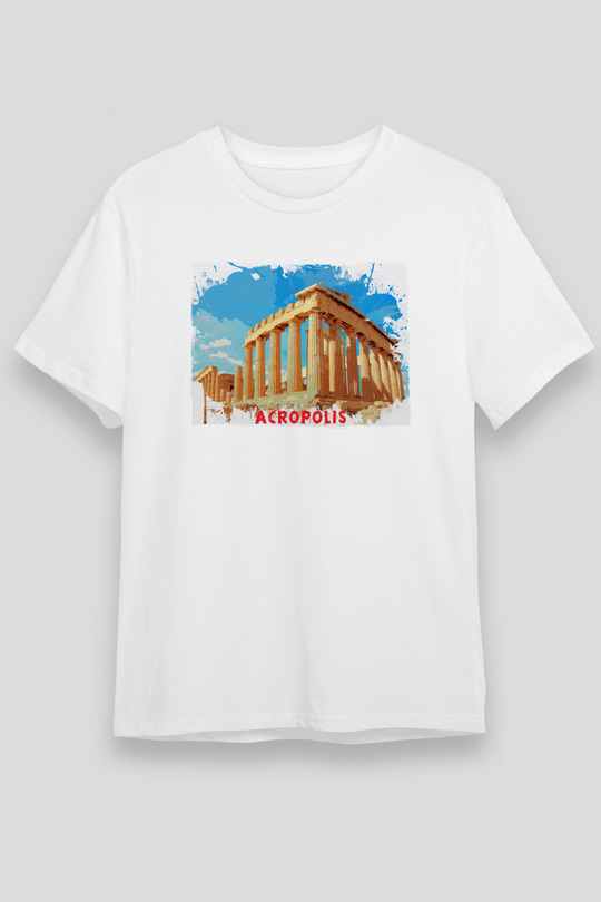 Akropolis Beyaz Unisex Tişört T-Shirt - TişörtFabrikası