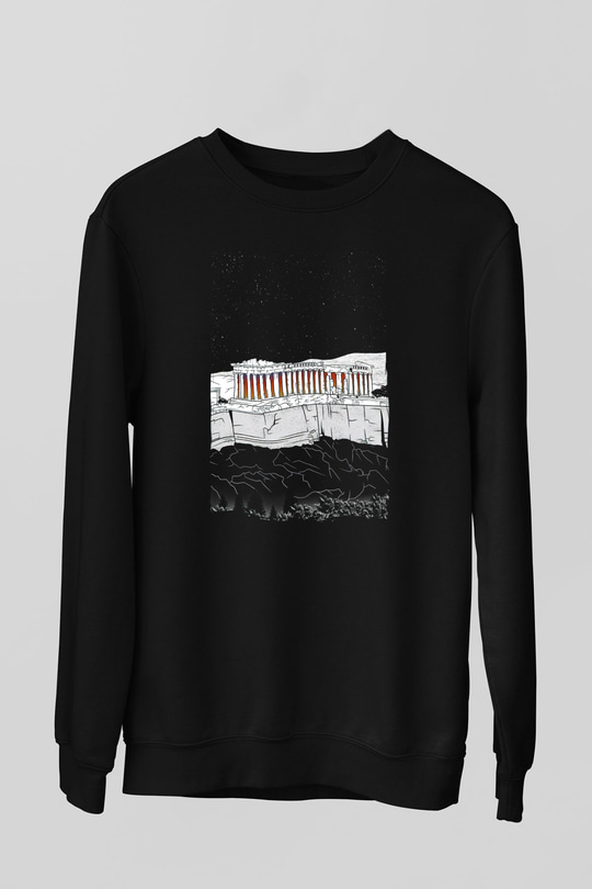 Akropolis Siyah Unisex Sweatshirt