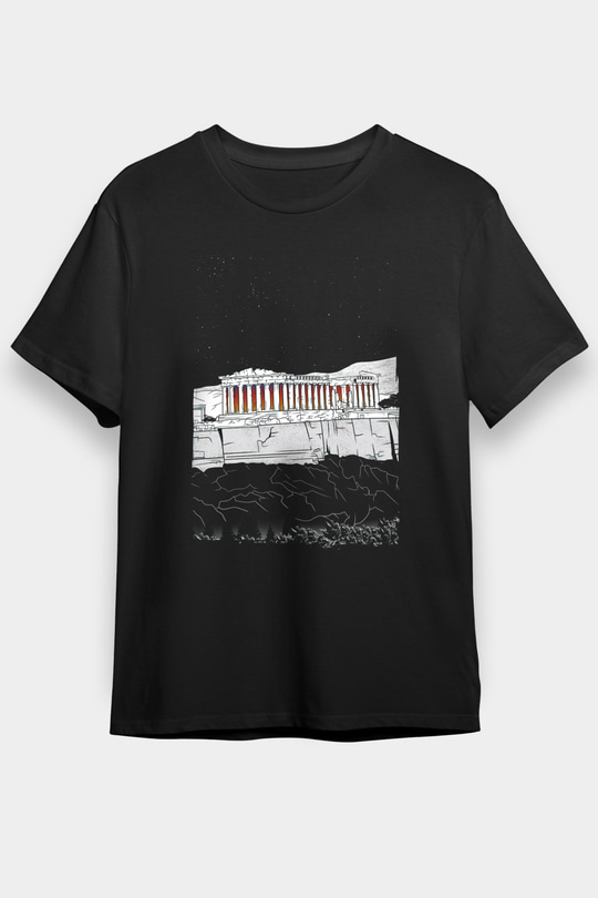 Akropolis Siyah Unisex Tişört T-Shirt - TişörtFabrikası