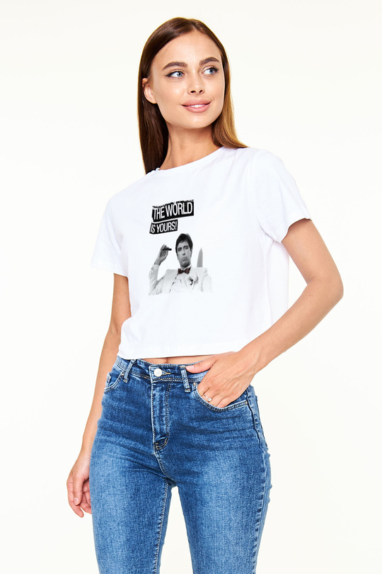 Al Pacino Baskılı Beyaz Kadın Crop Top Tişört