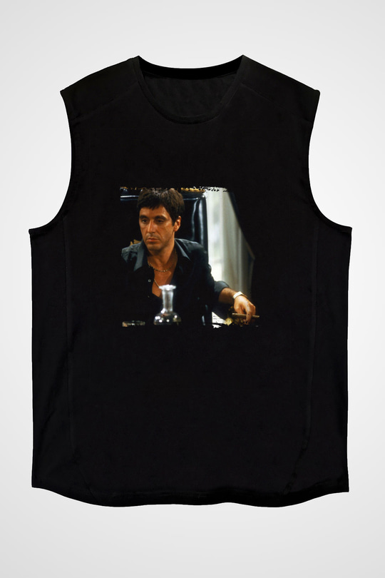 Al Pacino Baskılı Unisex Siyah Kolsuz Tişört