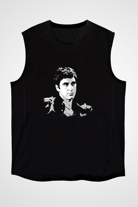 Al Pacino Baskılı Unisex Siyah Kolsuz Tişört