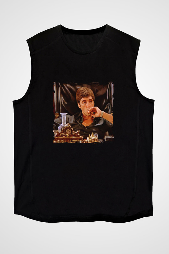 Al Pacino Baskılı Unisex Siyah Kolsuz Tişört