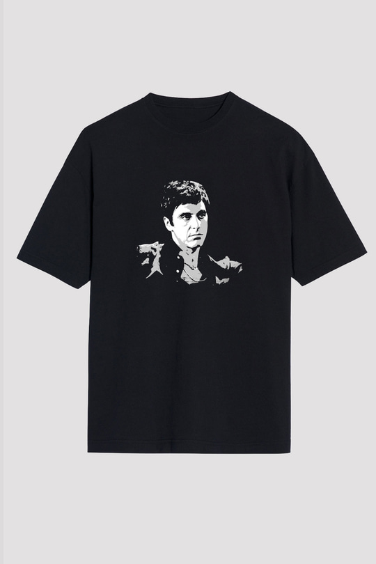 Al Pacino Baskılı Unisex Siyah Oversize Tişört