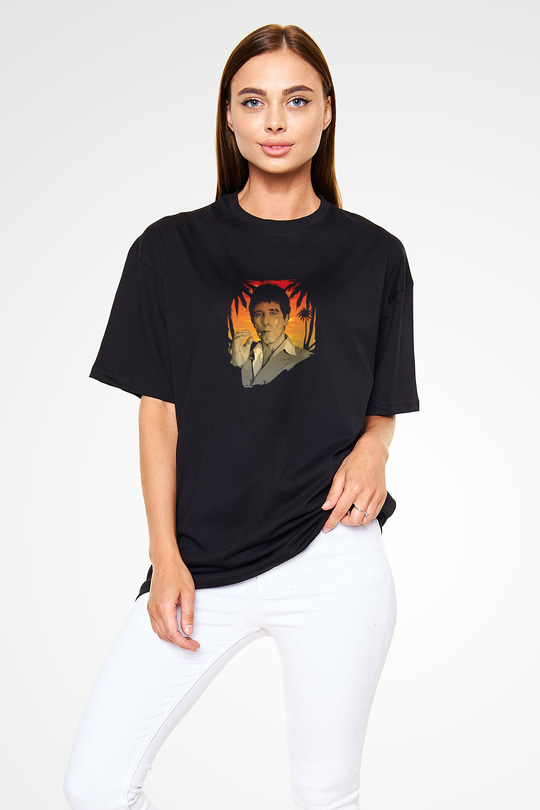 Al Pacino Baskılı Unisex Siyah Oversize Tişört