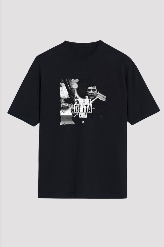 Al Pacino Baskılı Unisex Siyah Oversize Tişört