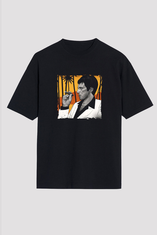 Al Pacino Baskılı Unisex Siyah Oversize Tişört
