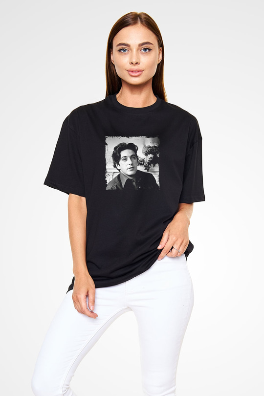 Al Pacino Baskılı Unisex Siyah Oversize Tişört