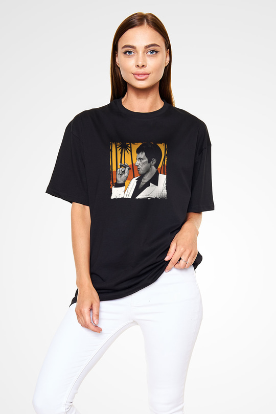 Al Pacino Baskılı Unisex Siyah Oversize Tişört