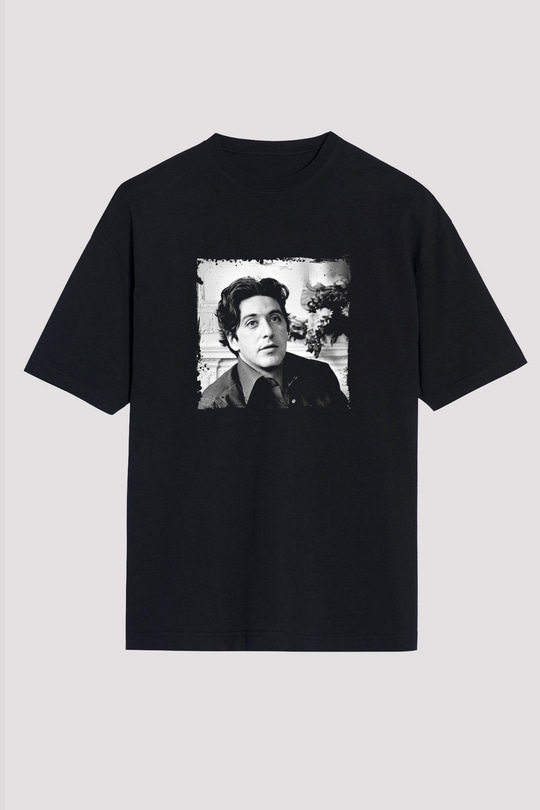 Al Pacino Baskılı Unisex Siyah Oversize Tişört