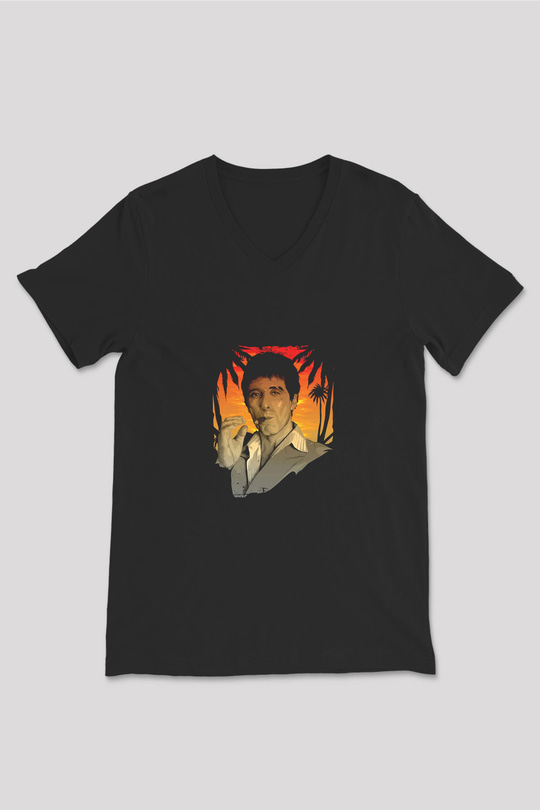 Al Pacino Baskılı Unisex Siyah V Yaka Tişört