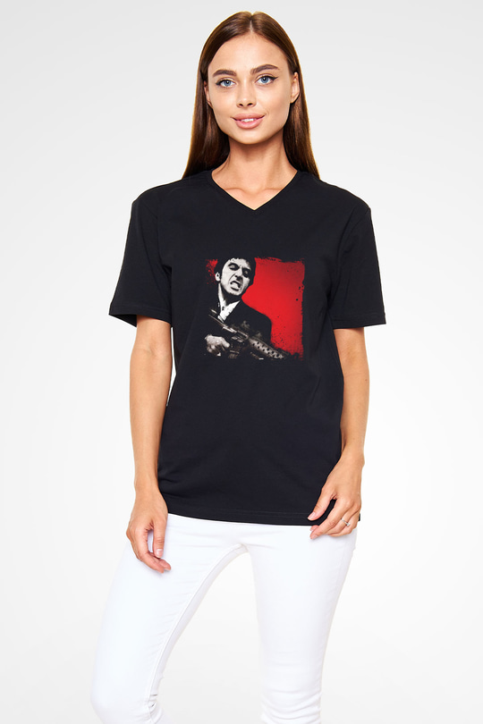 Al Pacino Baskılı Unisex Siyah V Yaka Tişört
