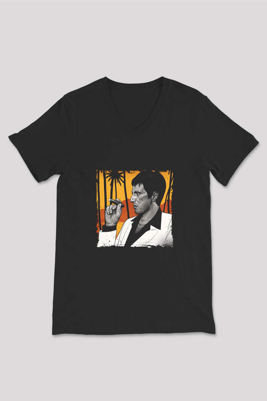 Al Pacino Baskılı Unisex Siyah V Yaka Tişört