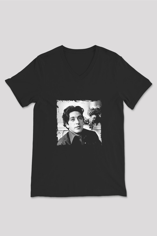 Al Pacino Baskılı Unisex Siyah V Yaka Tişört