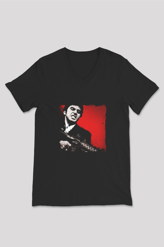 Al Pacino Baskılı Unisex Siyah V Yaka Tişört