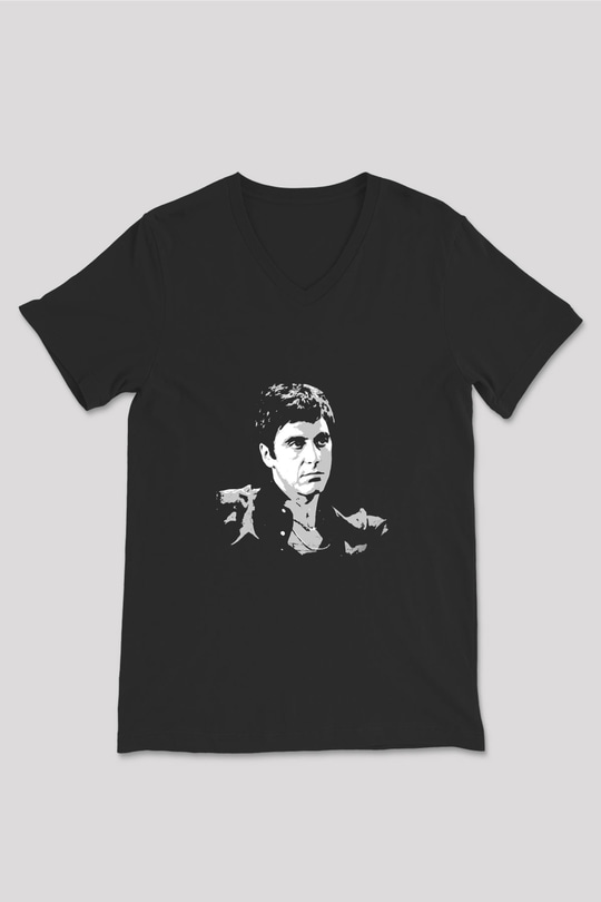 Al Pacino Baskılı Unisex Siyah V Yaka Tişört