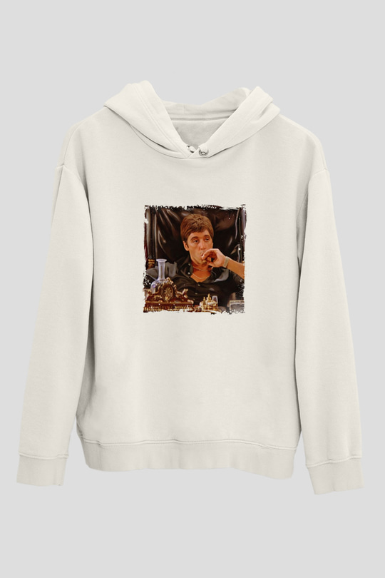 Al Pacino Unisex Baskılı Beyaz Kapüşonlu Sweatshirt