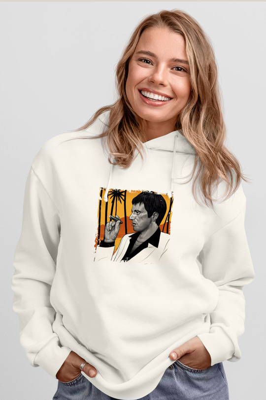 Al Pacino Unisex Baskılı Beyaz Kapüşonlu Sweatshirt