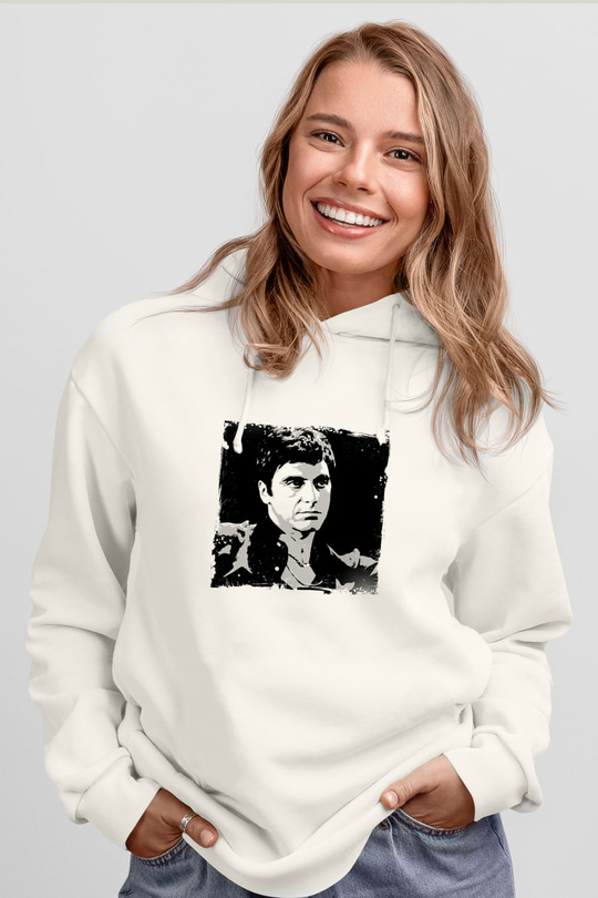 Al Pacino Unisex Baskılı Beyaz Kapüşonlu Sweatshirt