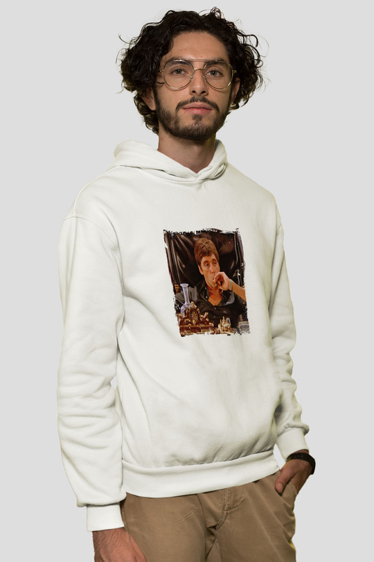 Al Pacino Unisex Baskılı Beyaz Kapüşonlu Sweatshirt