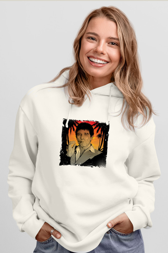 Al Pacino Unisex Baskılı Beyaz Kapüşonlu Sweatshirt