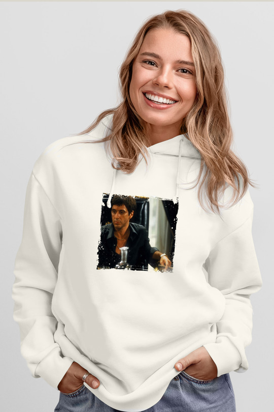 Al Pacino Unisex Baskılı Beyaz Kapüşonlu Sweatshirt