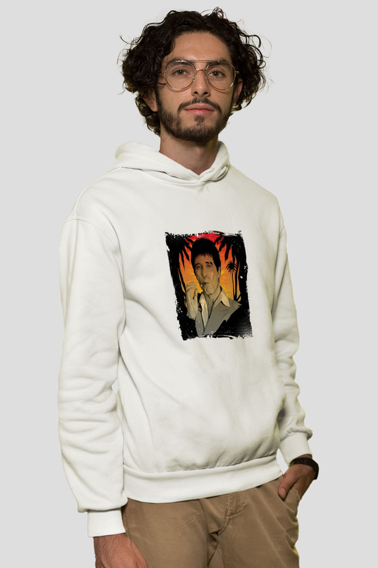 Al Pacino Unisex Baskılı Beyaz Kapüşonlu Sweatshirt