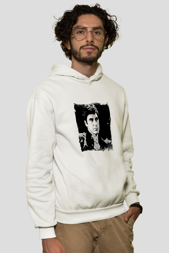 Al Pacino Unisex Baskılı Beyaz Kapüşonlu Sweatshirt