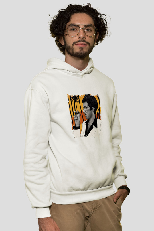Al Pacino Unisex Baskılı Beyaz Kapüşonlu Sweatshirt