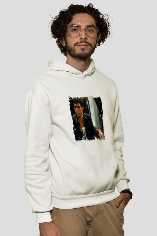Al Pacino Unisex Baskılı Beyaz Kapüşonlu Sweatshirt