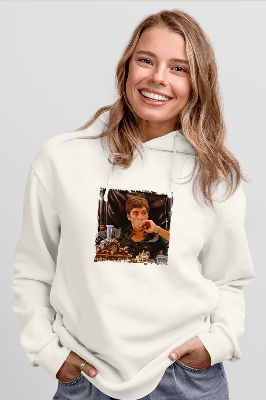 Al Pacino Unisex Baskılı Beyaz Kapüşonlu Sweatshirt