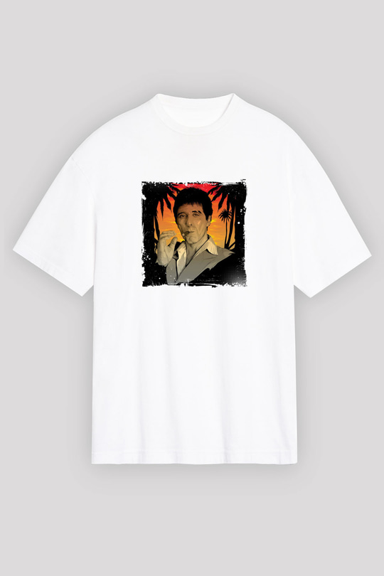 Al Pacino Oversize Baskılı Beyaz Tişört
