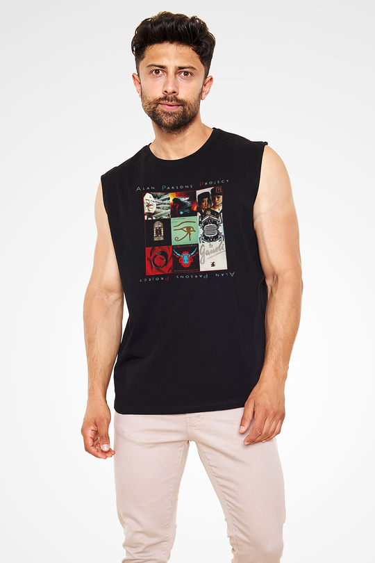 Alan Persons Project Baskılı Unisex Siyah Kolsuz Tişört - Tshirt