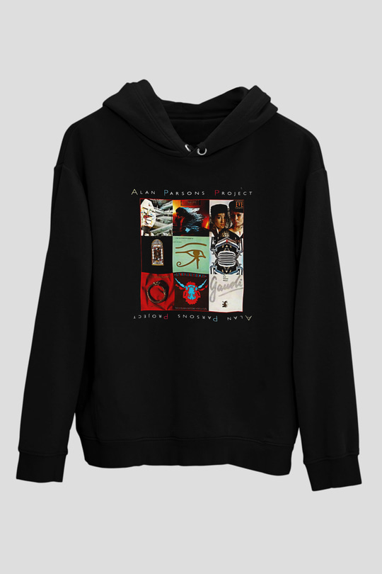 Alan Persons Project Baskılı Unisex Siyah Kapüşonlu Sweatshirt